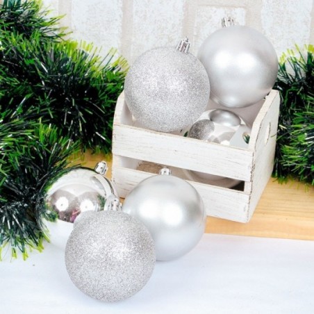 Kit 6 Bolas De Natal Prata 7cm Mista Enfeite De Arvore