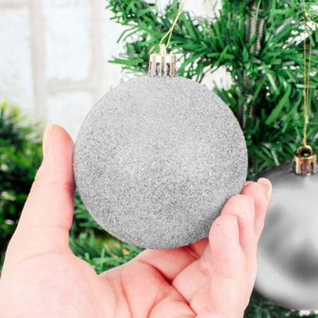Kit 6 Bolas De Natal Prata 7cm Mista Enfeite De Arvore