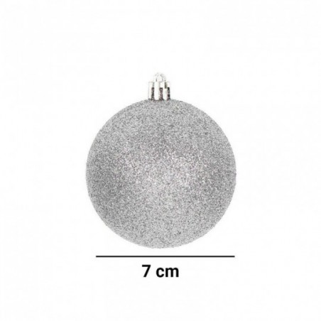 Kit 6 Bolas De Natal Prata 7cm Mista Enfeite De Arvore