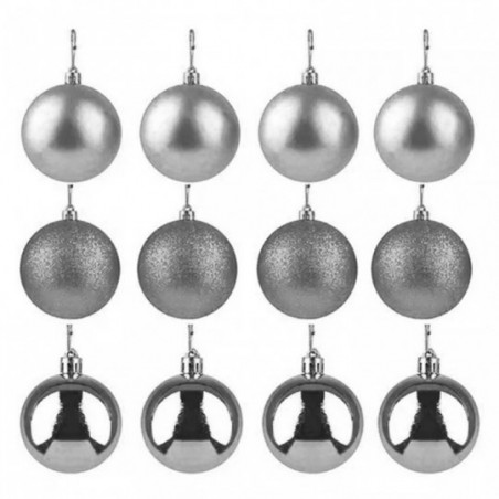 Kit 12 Bolas De Natal Lisa Fosca Glitter 5cm Prata