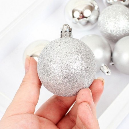 Kit 12 Bolas De Natal Lisa Fosca Glitter 5cm Prata
