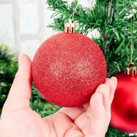 Kit 6 Bolas De Natal Vermelho 7cm Mista Enfeite De Arvore