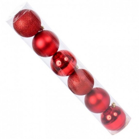 Kit 6 Bolas De Natal Vermelho 7cm Mista Enfeite De Arvore