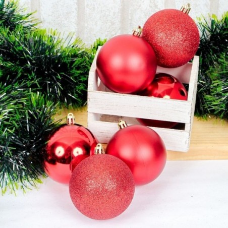 Kit 6 Bolas De Natal Vermelho 7cm Mista Enfeite De Arvore