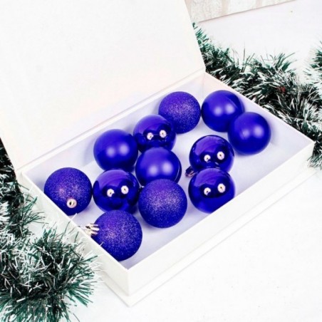 Kit 12 Bolas De Natal Lisa Fosca Glitter 5cm Azul