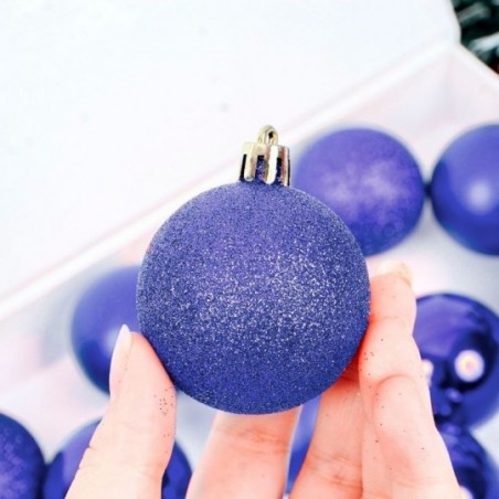 Kit 12 Bolas De Natal Lisa Fosca Glitter 5cm Azul