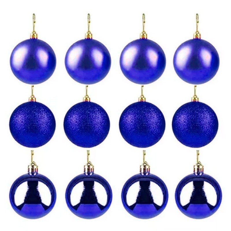 Kit 12 Bolas De Natal Lisa Fosca Glitter 5cm Azul