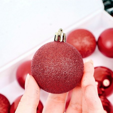 Kit 12 Bolas De Natal Mista Fosca Lisa Glitter 5cm Vinho