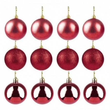 Kit 12 Bolas De Natal Mista Fosca Lisa Glitter 5cm Vinho