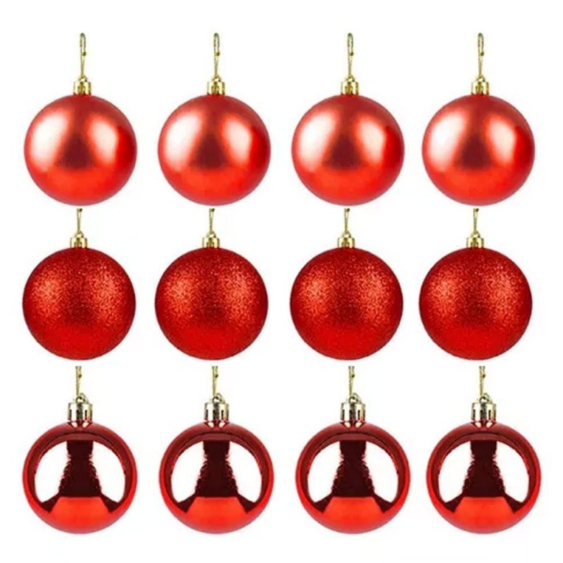 Kit 12 Bolas De Natal Lisa Fosca Glitter 5cm Vermelho