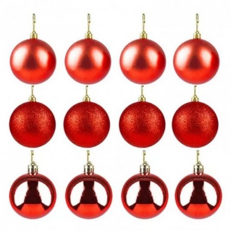 Kit 12 Bolas De Natal Lisa Fosca Glitter 5cm Vermelho