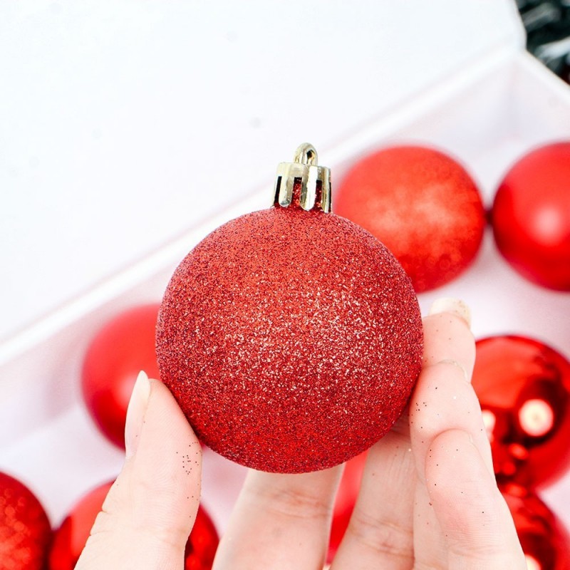 Kit 12 Bolas De Natal Lisa Fosca Glitter 5cm Vermelho