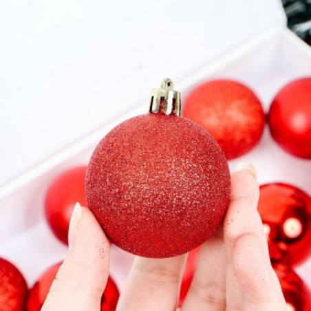 Kit 12 Bolas De Natal Lisa Fosca Glitter 5cm Vermelho