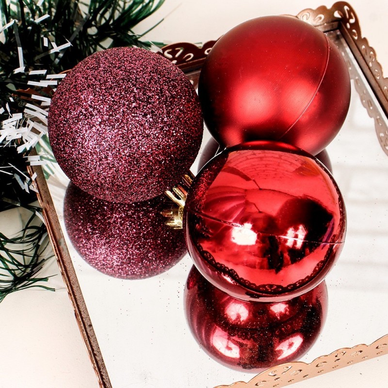 Kit 15 Bolas De Natal Lisa Fosca Glitter Vermelho 4 Cm