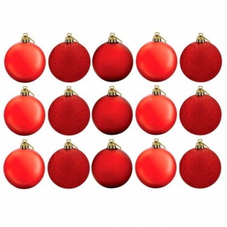Kit 15 Bolas De Natal Lisa Fosca Glitter Vermelho 4 Cm