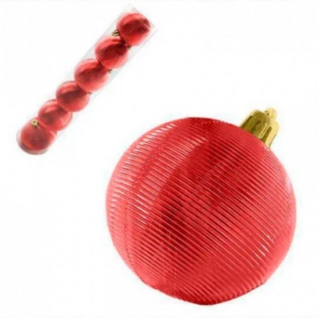 Kit 6 Bolas De Natal 6cm Vermelho Textura Espiral