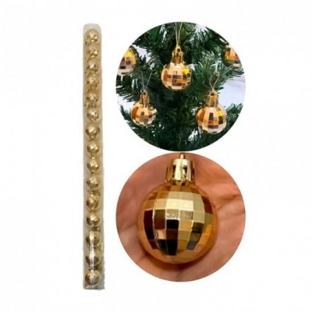 Kit 15 Bolas De Natal Enfeite Facetada 3cm Dourada