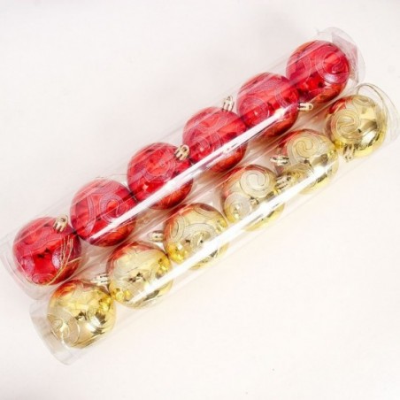 Kit 6 Bolas De Natal Decorada Arabesco 6cm Vermelho