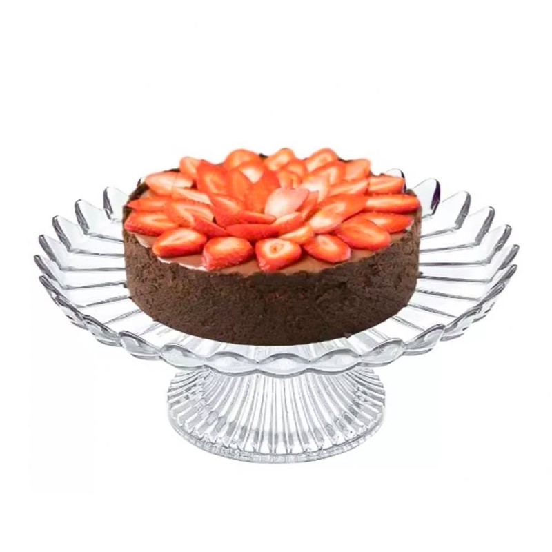 Prato De Vidro Pétalas De Jasmin Com Pé Para Bolos E Doces 24cm