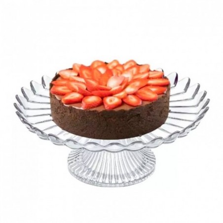 Prato De Vidro Pétalas De Jasmin Com Pé Para Bolos E Doces 24cm