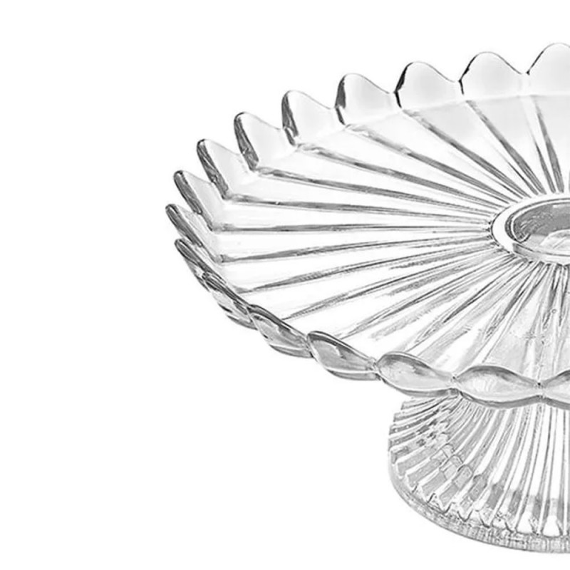 Prato De Vidro Pétalas De Jasmin Com Pé Para Bolos E Doces 24cm