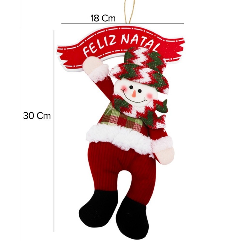 Guirlanda Feliz Natal Papai Noel E Boneco De Neve 18cm x 30cm