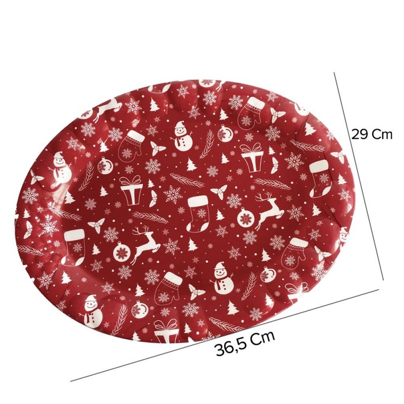 Bandeja Plástico Oval Vermelha 36,5cm Figuras Natalinas