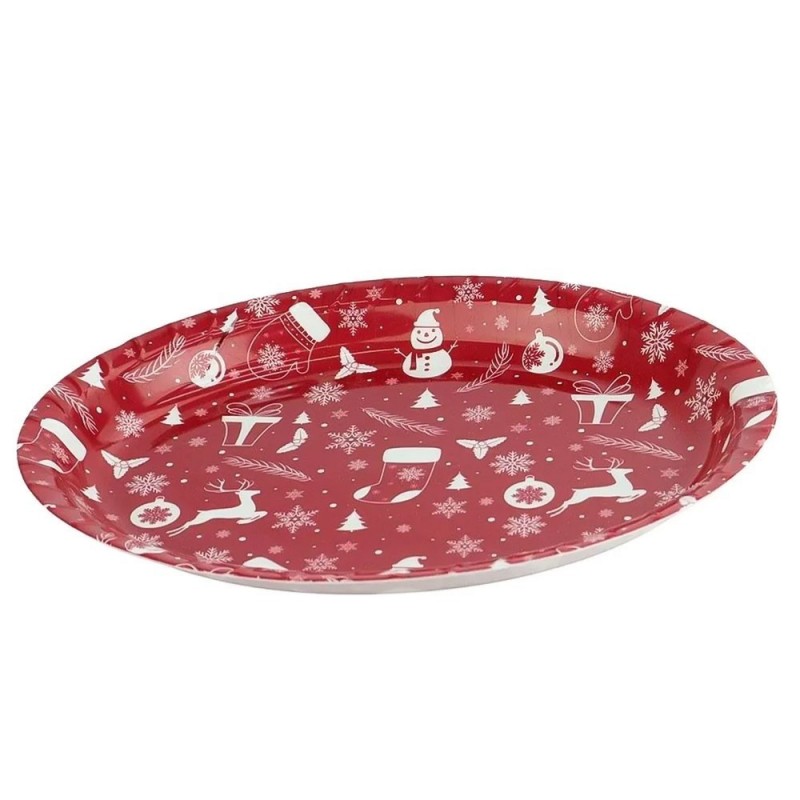Bandeja Plástico Oval Vermelha 36,5cm Figuras Natalinas