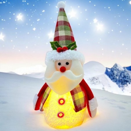 Enfeite Papai Noel E Boneco De Neve Xadrez Com Led 12cm x 25cm