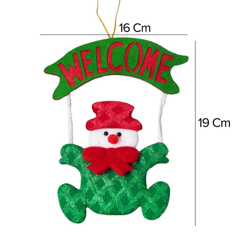 Enfeite De Natal Welcome Papai Noel Boneco De Neve 19cm x 16cm