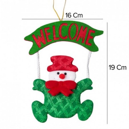 Enfeite De Natal Welcome Papai Noel Boneco De Neve 19cm x 16cm