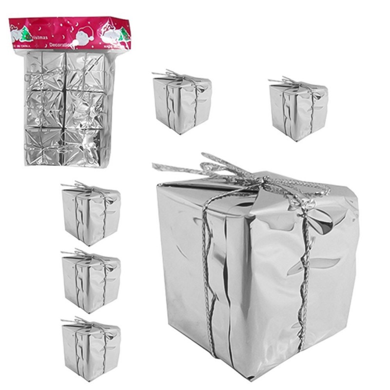 Pendente De Natal Presentes 6 Peças Prata 3cm