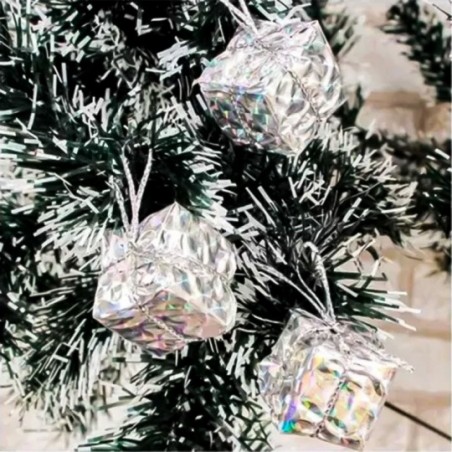 Pendente De Natal Presentes 6 Peças Prata 3cm