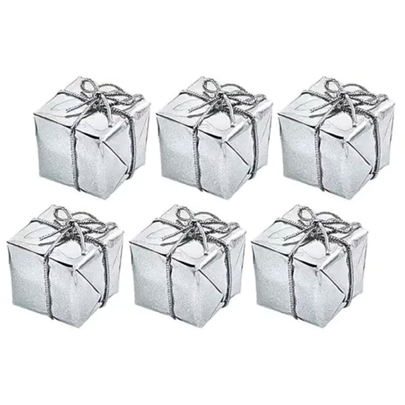 Pendente De Natal Presentes 6 Peças Prata 3cm