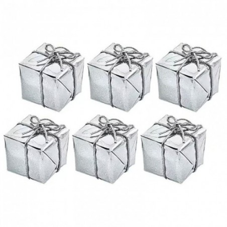 Pendente De Natal Presentes 6 Peças Prata 3cm