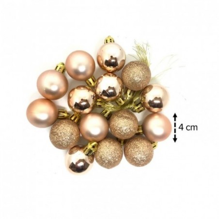 Kit Bola De Natal 15 Peças Glitter Espelhada Fosca 4cm Champanhe
