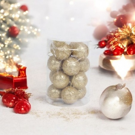 Kit Enfeite Bola De Natal Glitter 16 Peças Dourado 3cm No Tubo
