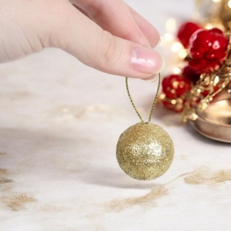 Kit Enfeite Bola De Natal Glitter 16 Peças Dourado 3cm No Tubo