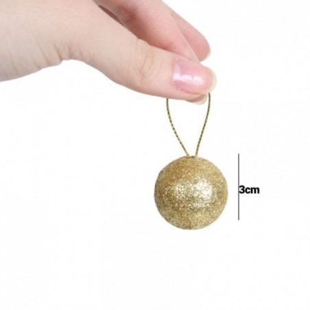 Kit Enfeite Bola De Natal Glitter 16 Peças Dourado 3cm No Tubo