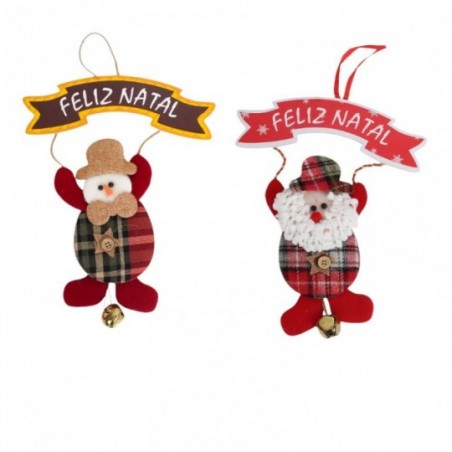 Enfeite De Pendurar Boneco Com Placa Feliz Natal 20cm x 25cm