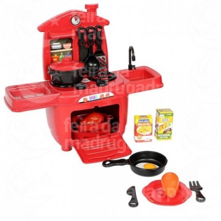 Conjunto Cooktop C/ 16 Peças Cozinha Completa Vermelha Brinquedo