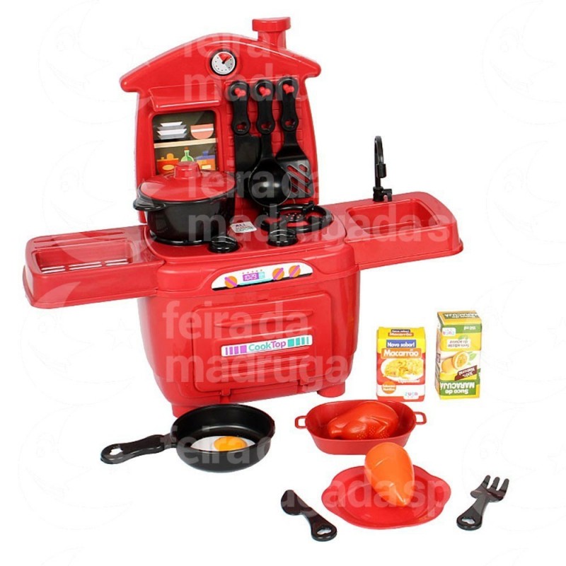 Conjunto Cooktop C/ 16 Peças Cozinha Completa Vermelha Brinquedo