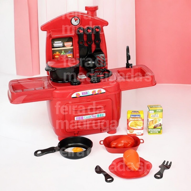 Conjunto Cooktop C/ 16 Peças Cozinha Completa Vermelha Brinquedo