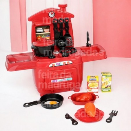 Conjunto Cooktop C/ 16 Peças Cozinha Completa Vermelha Brinquedo