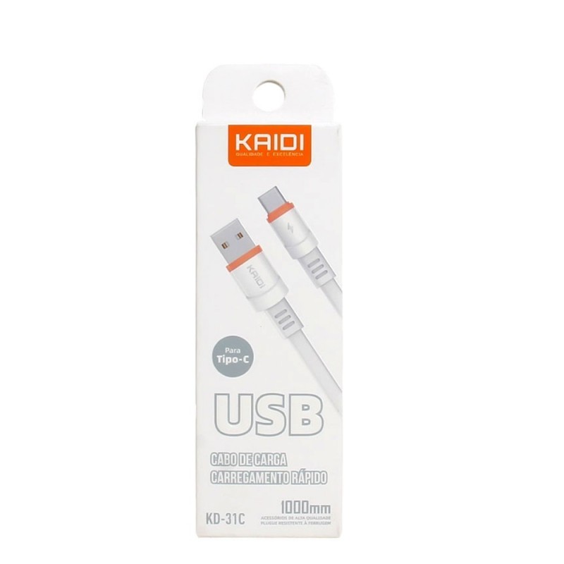 Cabo USB Tipo-C 1 Metro Carregamento Rápido 3A