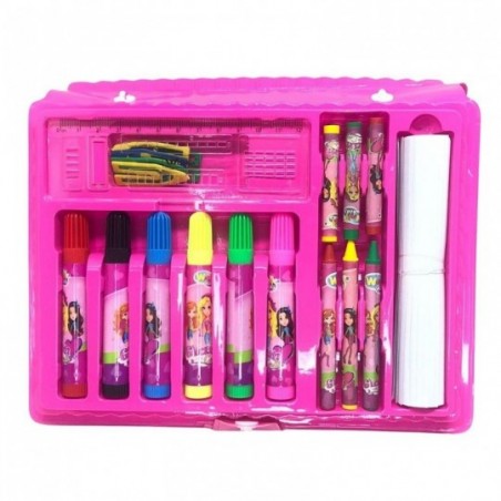 Estojo Kit Escolar De Pintura Glamgirls 33 Peças Com Canetinhas