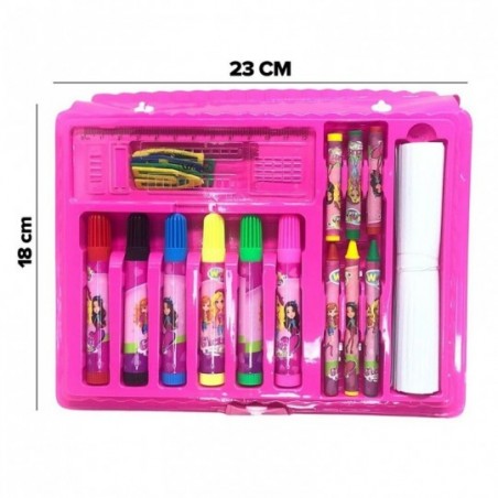 Estojo Kit Escolar De Pintura Glamgirls 33 Peças Com Canetinhas