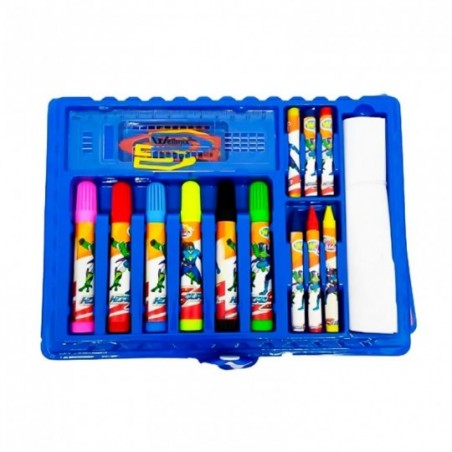 Estojo Kit Escolar De Pintura Hero Squad 33 Peças Com Canetinhas