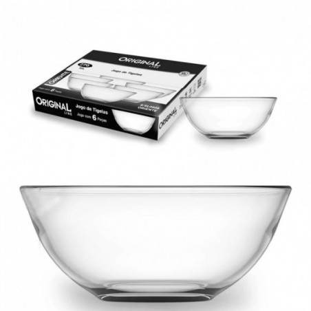 Jogo De Tigelas De Vidro Redonda Oriente Cristal 6 Peças 365ml