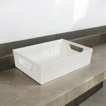 Caixa Organizadora Texturizada Branco 2L Com Alça Lateral